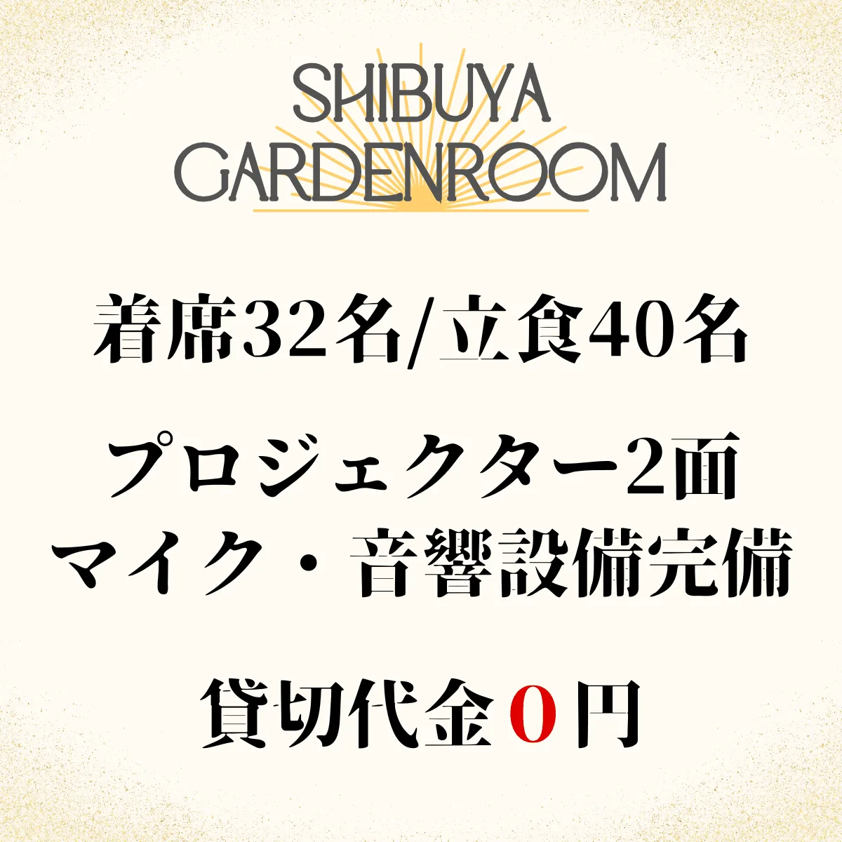 渋谷 貸切パーティー＆BBQ会場 ガーデンルーム4F 概要