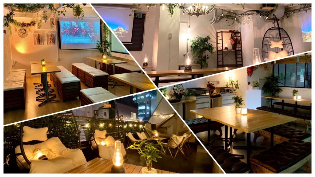 「渋谷ガーデンパティオ」「渋谷ガーデンホール」「渋谷ガーデンルーム4F」「渋谷ガーデンルーム3F」
渋谷でプロジェクターが使える貸切居酒屋!